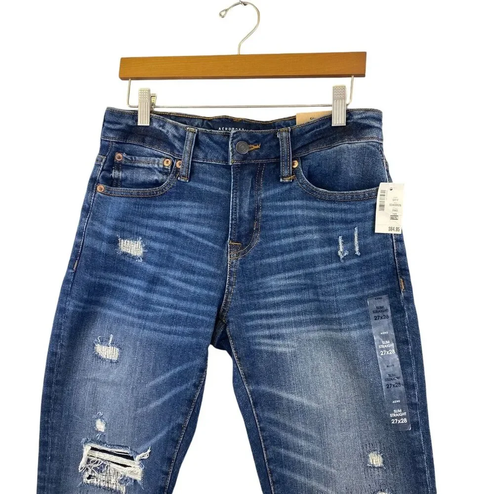 Aeropostale Areo Real Original Denim Jeans Womens 27/28 Slim Straight Distressed